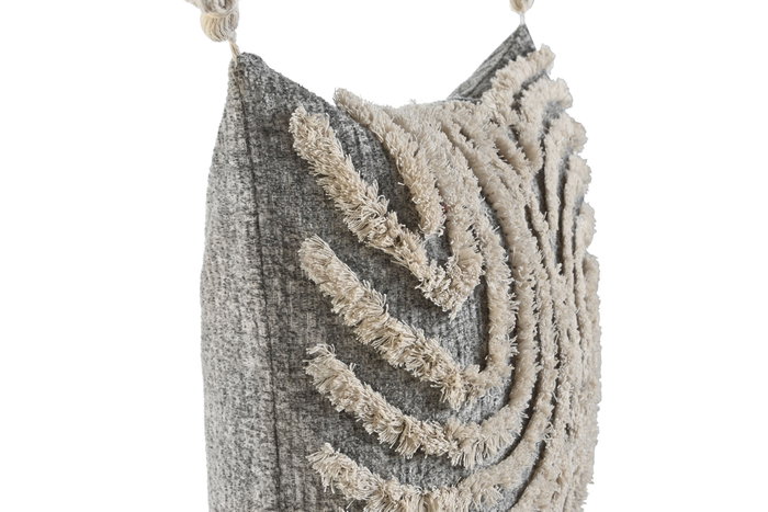 DKD Home Decor Cojín Relief23 con Borlas Gris y Blanco DKD Home Decor Cojín Relief23 con Borlas Gris y Blanco