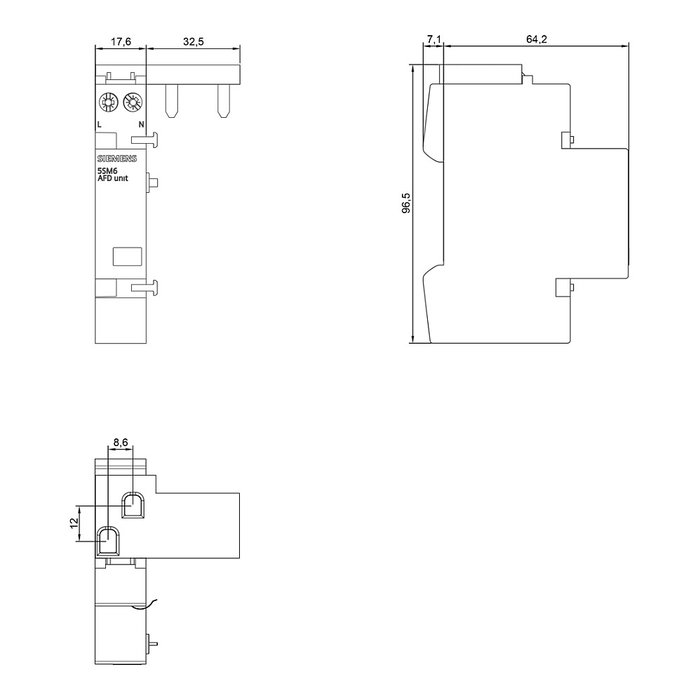 Siemens SIEM Bloque de interruptor de protección 5SM6021-2 1-16A 230V para LS y FI/LS-Schalter 1+N