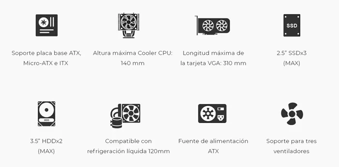 Coolbox A780 Caja Midi Tower con Fuente 500W 80+ Bronze Negra