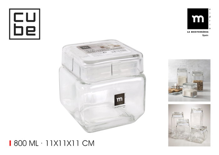 La Mediterranea Tarro de Vidrio Cube 800ml (Pack de 12 Unidades) inevitable La Mediterranea Tarro de Vidrio Cube 800ml (Pack de 12 Unidades) inevitable