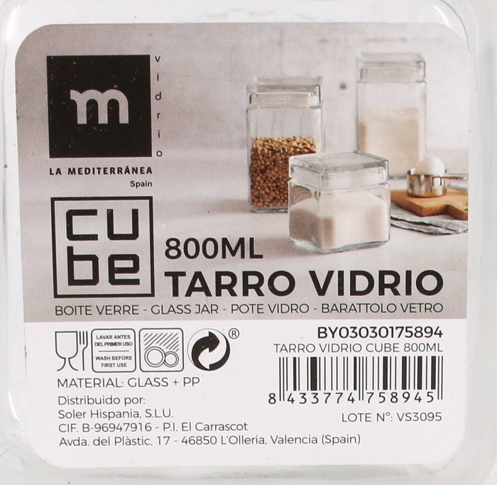 La Mediterranea Tarro de Vidrio Cube 800ml (Pack de 12 Unidades) inevitable