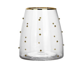 DKD Home Decor Set de 6 Vasos de Cristal con Perlas 3D Dorado 360ml