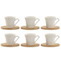 DKD Home Decor Set de café de porcelana y bambú, 6 piezas, Blanco