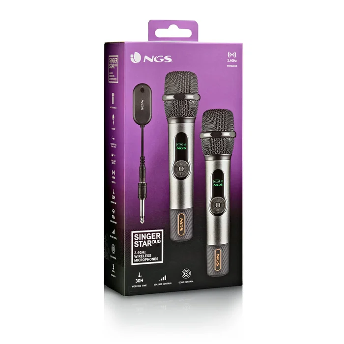 NGS Singer Star Duo Pack de 2 Micrófonos Inalámbricos Negro
