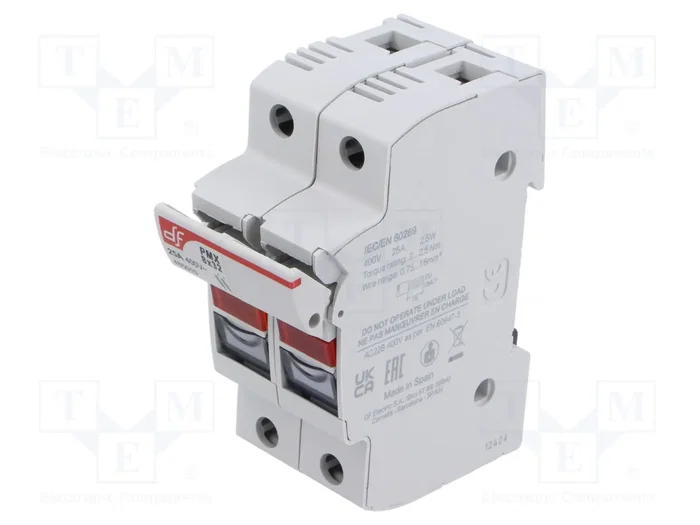 DF ELECTRIC Portafusibles PMX de 2 polos, 25A, 8x32mm para raíl DIN DF ELECTRIC Portafusibles PMX de 2 polos, 25A, 8x32mm para raíl DIN