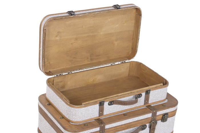 DKD Home Decor Baúl Alpino de Madera y Poliéster, Blanco y Marrón, Set de 2 Piezas (36 x 18 x 62 cm)