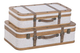 DKD Home Decor Baúl Alpino de Madera y Poliéster, Blanco y Marrón, Set de 2 Piezas (36 x 18 x 62 cm)