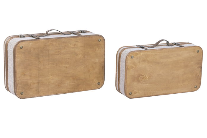 DKD Home Decor Baúl Alpino de Madera y Poliéster, Blanco y Marrón, Set de 2 Piezas (36 x 18 x 62 cm)
