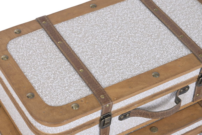 DKD Home Decor Baúl Alpino de Madera y Poliéster, Blanco y Marrón, Set de 2 Piezas (36 x 18 x 62 cm)