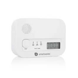 Smartwares FGA-13041 Detector de Monóxido de Carbono CO, Alarma 85 dB, Sensor 10 Años, con Pantalla y Baterías, Blanco