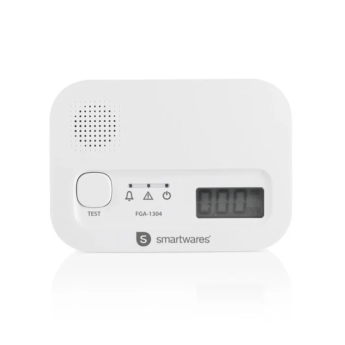 Smartwares FGA-13041 Detector de Monóxido de Carbono CO, Alarma 85 dB, Sensor 10 Años, con Pantalla y Baterías, Blanco