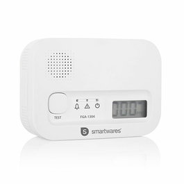 Smartware Detector de Monóxido de Carbono Blanco, Sensor Electrónico, Alarma 85 dB, Cobertura 20-40 m2, Funciona con 3 Pilas AAA Incluidas