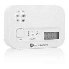 Smartware Detector de Monóxido de Carbono Blanco, Sensor Electrónico, Alarma 85 dB, Cobertura 20-40 m2, Funciona con 3 Pilas AAA Incluidas