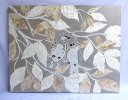 DKD Home Decor Decoración de Pared Cristal y MDF Hojas Pájaros 90x70 cm