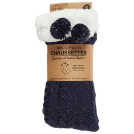 Sensly Par Calcetines con Pompones para Casa, Forro Borreguito y Suela Antideslizante, Talla 36/41