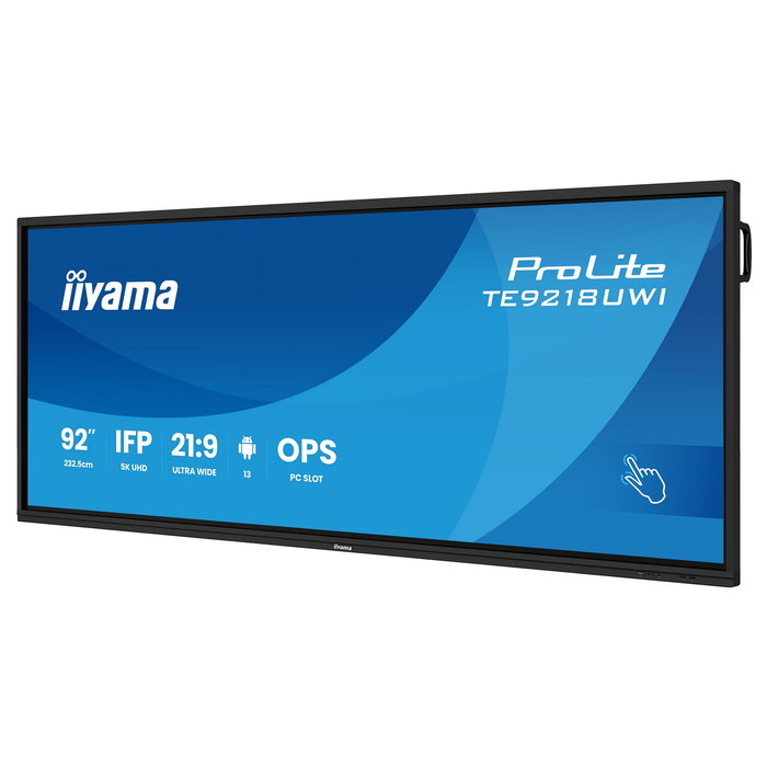 Iiyama TE9218UWI-B1AG Pantalla Táctil LED de 232.5 cm (91.5") 5K Ultra HD 5120 x 2160, 21:9, M-Touch, Android 13, Wi-Fi 6, USB-C 100W, Diseño de Quiosco, 16/7 Iiyama TE9218UWI-B1AG Pantalla Táctil LED de 232.5 cm (91.5") 5K Ultra HD 5120 x 2160, 21:9, M-Touch, Android 13, Wi-Fi 6, USB-C 100W, Diseño de Quiosco, 16/7