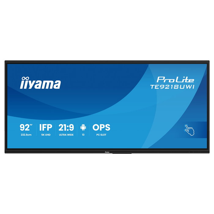 Iiyama TE9218UWI-B1AG Pantalla Táctil LED de 232.5 cm (91.5") 5K Ultra HD 5120 x 2160, 21:9, M-Touch, Android 13, Wi-Fi 6, USB-C 100W, Diseño de Quiosco, 16/7 Iiyama TE9218UWI-B1AG Pantalla Táctil LED de 232.5 cm (91.5") 5K Ultra HD 5120 x 2160, 21:9, M-Touch, Android 13, Wi-Fi 6, USB-C 100W, Diseño de Quiosco, 16/7