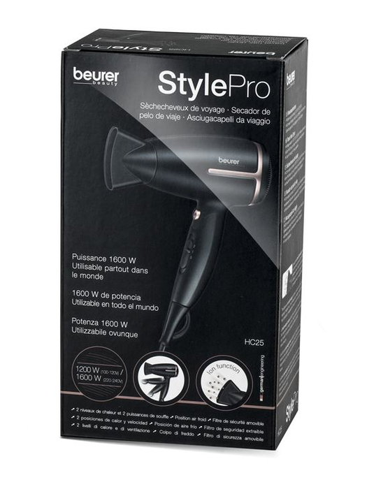 Beurer HC-25 Secador de Viaje 1.600 W con Función Iónica Plegable para Pelo Sedoso