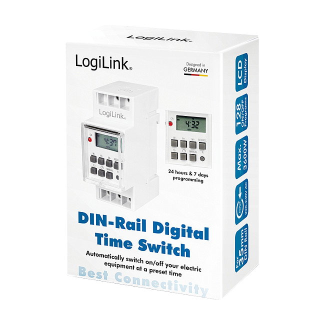 LogiLink Time Switch Temporizador Digital para Carril DIN