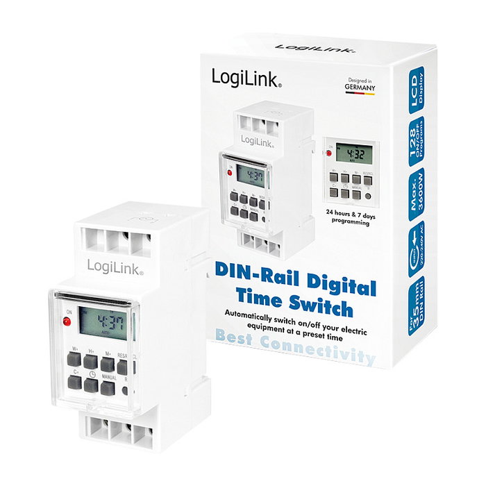 LogiLink Time Switch Temporizador Digital para Carril DIN