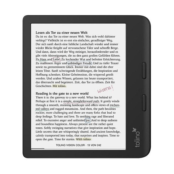 Tolino Vision Color Ereader 4016621130183 - Ereader 7" E Ink Kaleido Color 1264x1680, 32 GB, Resistente al Agua, Soporta EPUB, PDF, MOBI, CBR