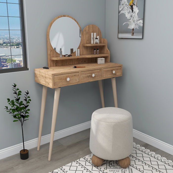 Hanah Home Mesa de Maquillaje Atlantic Pine con Espejo de Tablero de Partículas y Patas de Haya 74cm Hanah Home Mesa de Maquillaje Atlantic Pine con Espejo de Tablero de Partículas y Patas de Haya 74cm