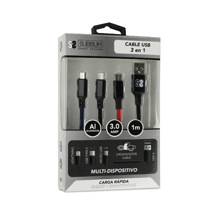 Subblim Cable Premium 3 en 1 (Micro USB, Type C y Lightning) 1m USB 3.2 Gen 1 SUB-CAB-3IN101