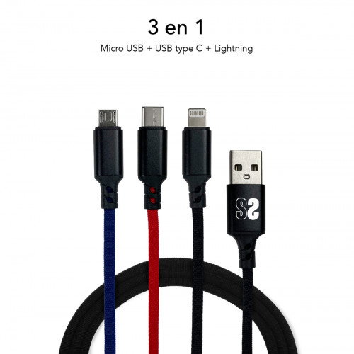 Subblim Cable Premium 3 en 1 (Micro USB, Type C y Lightning) 1m USB 3.2 Gen 1 SUB-CAB-3IN101