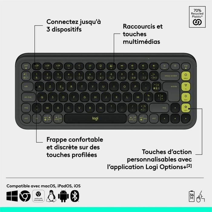 Teclado Inalámbrico Logitech Pop Icon Keys Gris oscuro AZERTY
