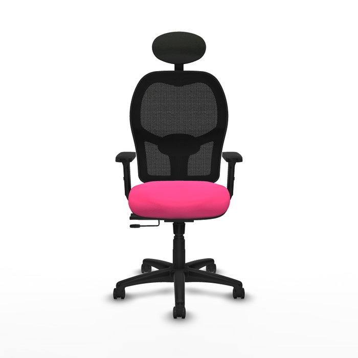 PIQUERAS Y CRESPO Alocén Silla de oficina con malla negra y asiento rosa