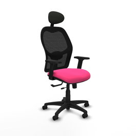 PIQUERAS Y CRESPO Alocén Silla de oficina con malla negra y asiento rosa