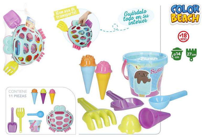 Color Baby Cubo de Playa Cangrejo ø 14 cm con Pala, Rastrillo y 3 Moldes de Helado