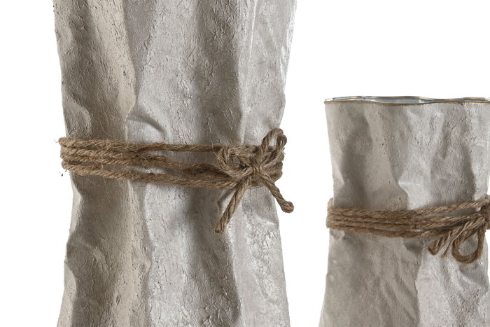 DKD Home Decor Set de 3 Jarrones de Metal y Cuerda Beige