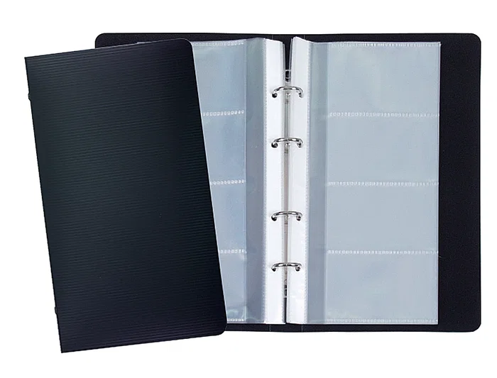 Liderpapel Tarjetero 4 Anillas 15 Fundas 4 Departamentos Negro Capacidad 120 Tarjetas 145x265 mm