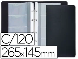 Liderpapel Tarjetero 4 Anillas 15 Fundas 4 Departamentos Negro Capacidad 120 Tarjetas 145x265 mm