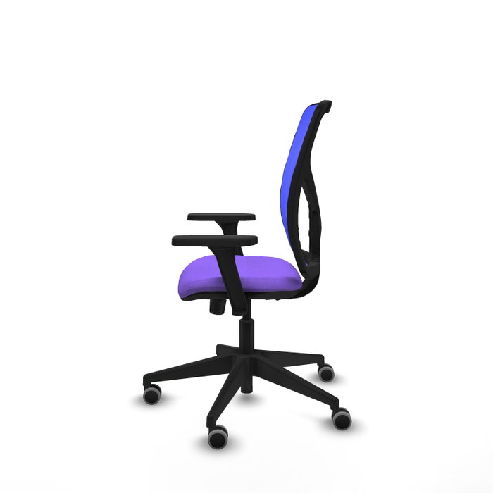 Silla de oficina Motilla con mecanismo Sincro tapizada con Tela color Lila y malla color Azul. Equipada con lumbar 1D, Brazos 3D y Ruedas 65 mm parqué Silla de oficina Motilla con mecanismo Sincro tapizada con Tela color Lila y malla color Azul. Equipada con lumbar 1D, Brazos 3D y Ruedas 65 mm parqué