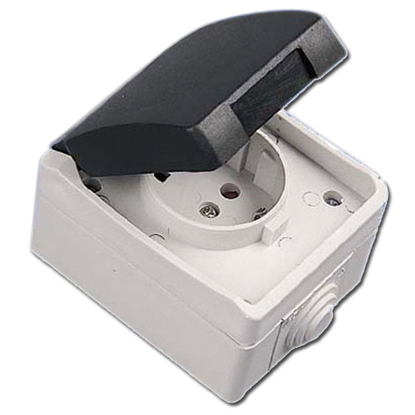 Base de enchufe estanca con TT IP-44 gris Base de enchufe estanca con TT IP-44 gris
