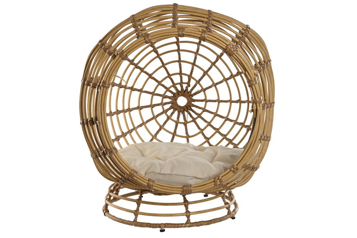 DKD Home Decor Cama para Mascota Ratán Sintético y Poliéster Natural y Blanco 58x58x60 cm