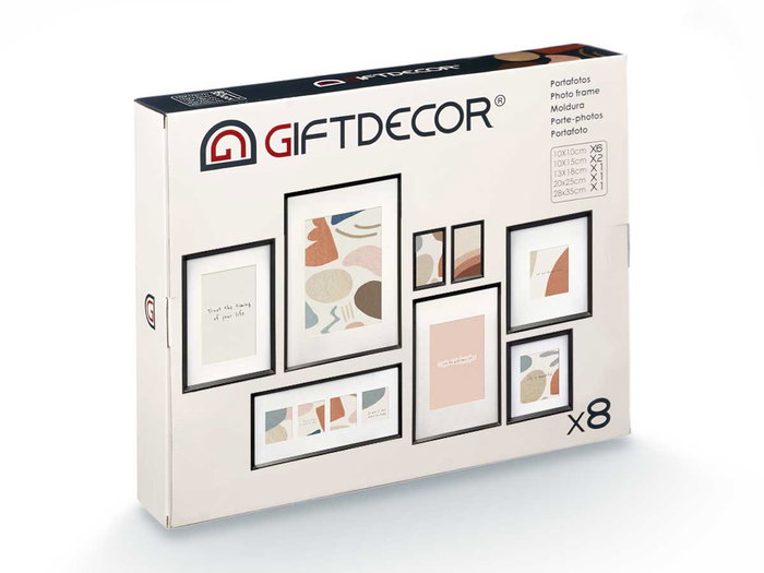 Giftdecor Set 8 Portafotos Mural Pastpardu Negro Madera Eucalipto para Fotos 10x10cm 10x15cm 13x18cm 20x25cm 28x35cm 52x12x9cm (Set de 4)