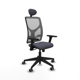 Silla de oficina Motilla con mecanismo Sincro tapizada con Tela color Gris oscuro y malla color Gris. Equipada con lumbar 1D, Brazos 3D, Cabecero Fijo y Ruedas 65 mm parqué