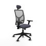 Silla de oficina Motilla con mecanismo Sincro tapizada con Tela color Gris oscuro y malla color Gris. Equipada con lumbar 1D, Brazos 3D, Cabecero Fijo y Ruedas 65 mm parqué