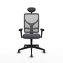 Silla de oficina Motilla con mecanismo Sincro tapizada con Tela color Gris oscuro y malla color Gris. Equipada con lumbar 1D, Brazos 3D, Cabecero Fijo y Ruedas 65 mm parqué