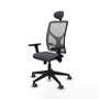 Silla de oficina Motilla con mecanismo Sincro tapizada con Tela color Gris oscuro y malla color Gris. Equipada con lumbar 1D, Brazos 3D, Cabecero Fijo y Ruedas 65 mm parqué