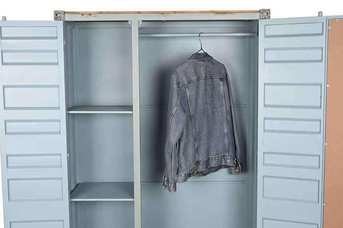 DKD Home Decor Armario Vintage Azul Celeste Metal Container 112 x 46 x 174 cm con 3 Cajones y 2 Puertas