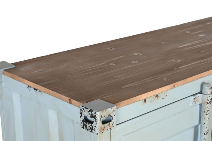 DKD Home Decor Armario Vintage Azul Celeste Metal Container 112 x 46 x 174 cm con 3 Cajones y 2 Puertas