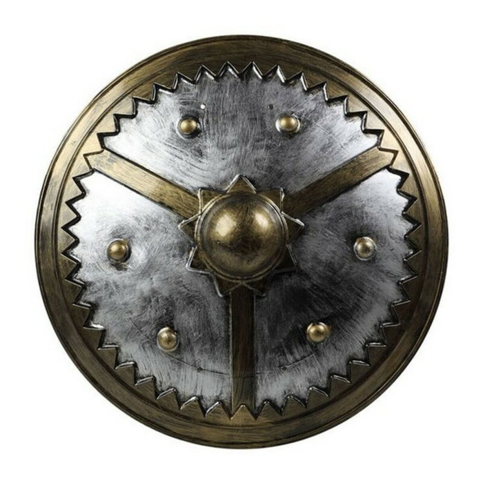 Escudo Redondo Vikingo Réplica Decorativa de 59 cm con Acabado Metálico Envejecido para Disfraz y Decoración