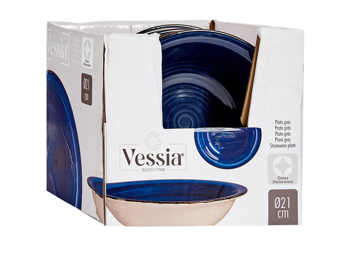 Vessia Plato Hondo Gres Azul Borde 21 cm (Set de 24)