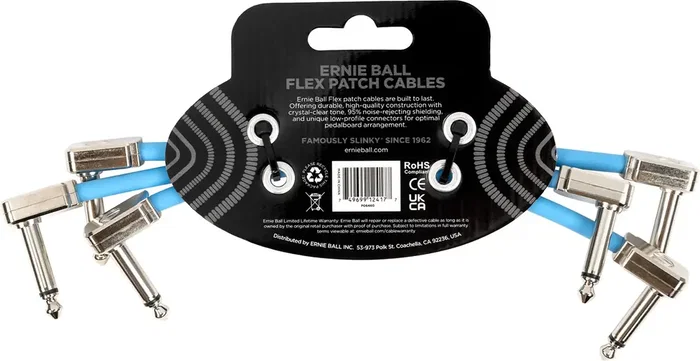 ERNIEBALL Cable EB Flex Patch 6 pulg Azul - Pack 3 ERNIEBALL Cable EB Flex Patch 6 pulg Azul - Pack 3