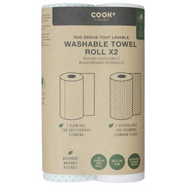 Cook Concept Juego de 2 Rollos de Bayeta Reutilizable y Lavable, Absorbente, 20 Hojas Precortadas por Rollo, Liso y Texturizado