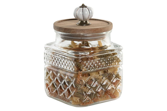 DKD Home Decor Bote Basicos Set de 3 Cristal, Acacia y Metal